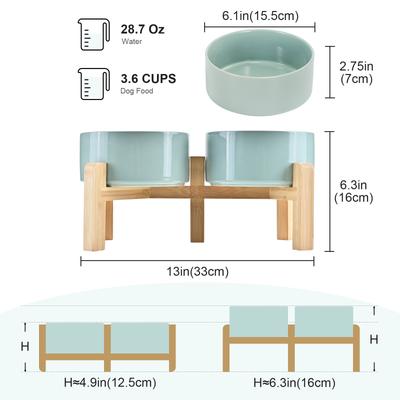 Show full view: SpunkyJunky Ceramic & Bamboo Non-Slip Elevated Dog Bowls, 2 count, Light Green, 3.6 cup slide 2 of 7
