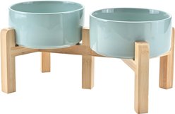 SpunkyJunky Ceramic & Bamboo Non-Slip Elevated Dog Bowls, 2 count, Light Green, 3.6 cup slide 1 of 7