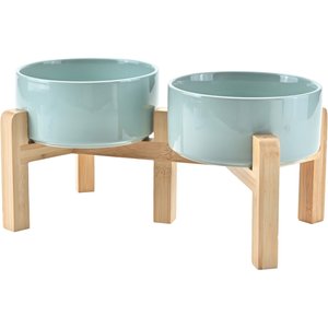SpunkyJunky Ceramic & Bamboo Non-Slip Elevated Dog Bowls, 2 count, Light Green, 3.6 cup