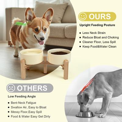 Show full view: SpunkyJunky Ceramic & Bamboo Non-Slip Elevated Dog Bowls, 2 count, Beige, 3.6 cup slide 3 of 7