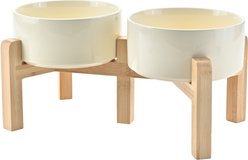 SpunkyJunky Ceramic & Bamboo Non-Slip Elevated Dog Bowls, 2 count, Beige, 3.6 cup