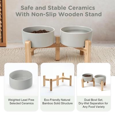 Show full view: SpunkyJunky Ceramic & Bamboo Non-Slip Elevated Dog Bowls, 2 count, Grey, 3.6 cup slide 5 of 7