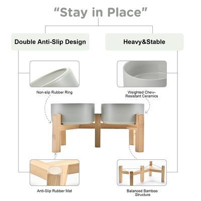 Show full view: SpunkyJunky Ceramic & Bamboo Non-Slip Elevated Dog Bowls, 2 count, Grey, 3.6 cup slide 4 of 7