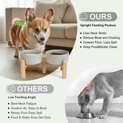 Show full view: SpunkyJunky Ceramic & Bamboo Non-Slip Elevated Dog Bowls, 2 count, Grey, 3.6 cup slide 3 of 7