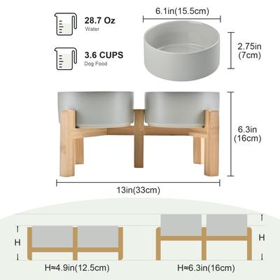 Show full view: SpunkyJunky Ceramic & Bamboo Non-Slip Elevated Dog Bowls, 2 count, Grey, 3.6 cup slide 2 of 7