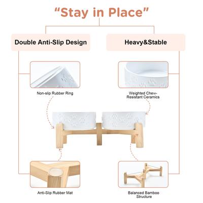 Show full view: SpunkyJunky Ceramic & Bamboo Non-Slip Elevated Dog Bowls, 2 count, Paw White, 1.7 cup slide 4 of 7