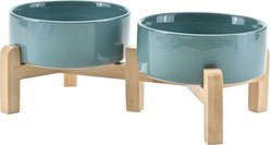 SpunkyJunky Ceramic & Bamboo Non-Slip Elevated Dog Bowls, 2 count, Dark Green, 1.7 cup