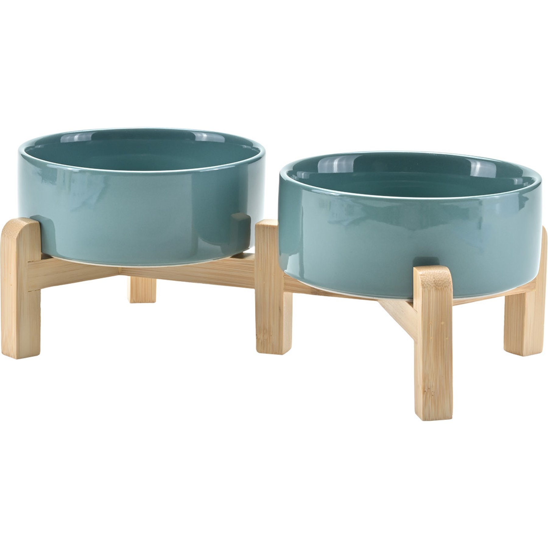 SpunkyJunky Ceramic & Bamboo Non-Slip Elevated Dog Bowls, 2 count, Dark Green, 1.7 cup