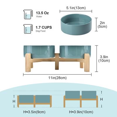 Show full view: SpunkyJunky Ceramic & Bamboo Non-Slip Elevated Dog Bowls, 2 count, Dark Green, 1.7 cup slide 2 of 7