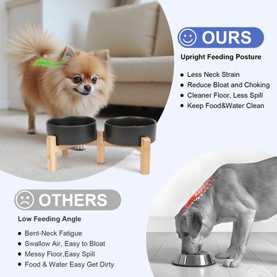 Show full view: SpunkyJunky Ceramic & Bamboo Non-Slip Elevated Dog Bowls, 2 count, Black, 1.7 cup slide 3 of 7