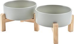 SpunkyJunky Ceramic & Bamboo Non-Slip Elevated Dog Bowls, 2 count, Grey, 1.7 cup slide 1 of 7