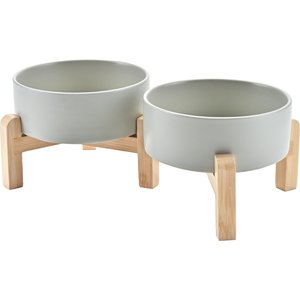 SpunkyJunky Ceramic & Bamboo Non-Slip Elevated Dog Bowls, 2 count, Grey, 1.7 cup