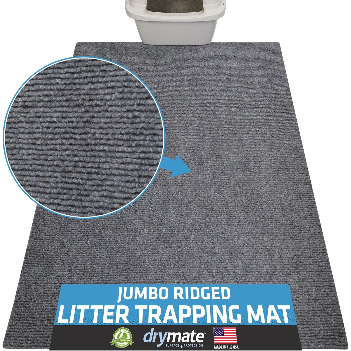 Drymate Jumbo Ridged Cat Litter Trapping Mat, Grey, 36-in x 47-in