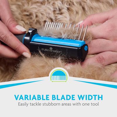 Show full view: FURminator 2-in-1 Doodle Dematting Dog Grooming Tool with Comb, Black/Blue slide 6 of 10