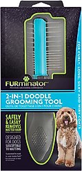 FURminator 2-in-1 Doodle Dematting Dog Grooming Tool with Comb, Black/Blue