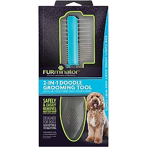 FURminator 2-in-1 Doodle Dematting Dog Grooming Tool with Comb, Black/Blue