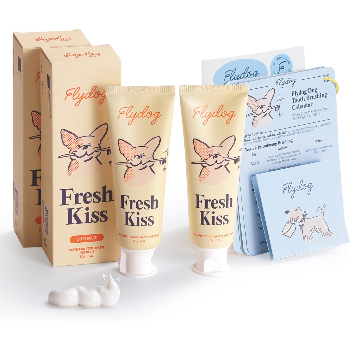 Flydog Fresh Kiss Coconut Flavor Enzymatic Toothpaste Kit for Dogs, 2 count