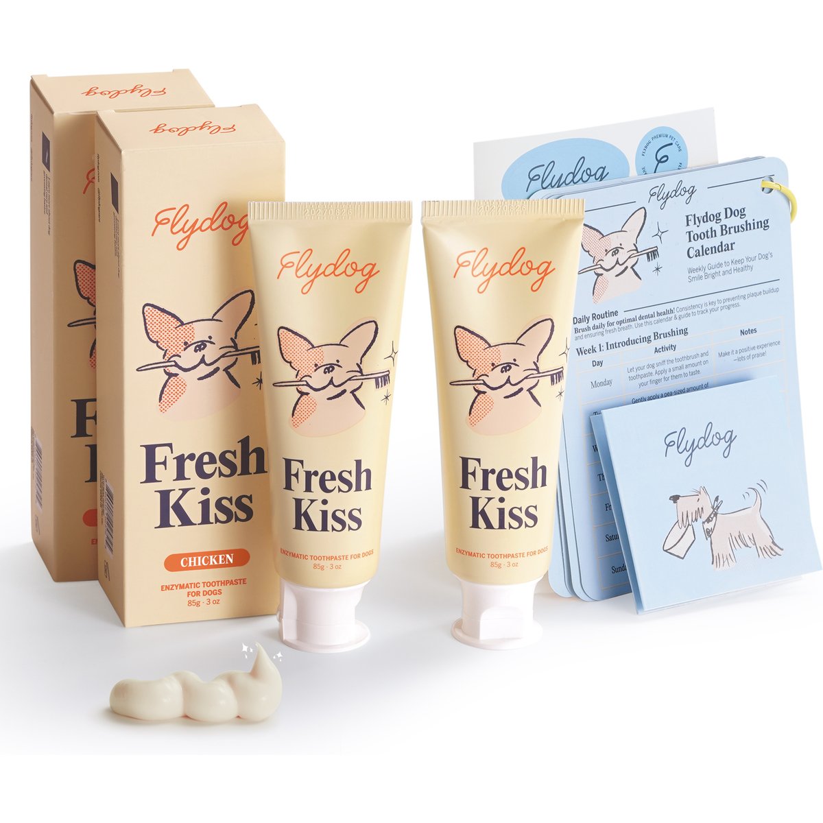 Flydog Fresh Kiss Chicken Flavor Enzymatic Toothpaste Kit for Dogs, 2 count