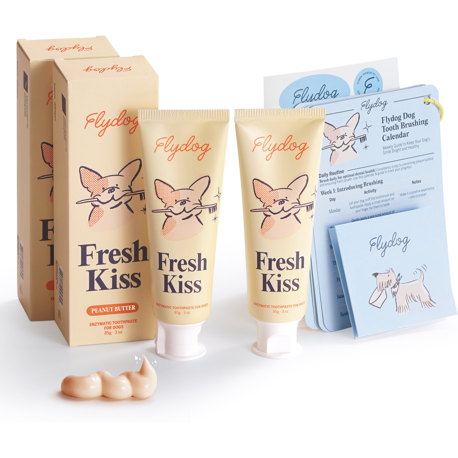 Flydog Fresh Kiss Peanut Butter Flavor Enzymatic Toothpaste Kit for Dogs, 2 count