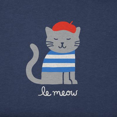 Show full view: LIFE IS GOOD Women's Le Meow Short Sleeve Boxy Tee, Darkest Blue, Medium slide 2 of 2