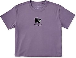 LIFE IS GOOD Women's Tuxedo AI Mini Short Sleeve Crusher Boxy Tee, Dusk Purple, X-Large