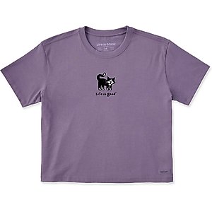 LIFE IS GOOD Women's Tuxedo AI Mini Short Sleeve Crusher Boxy Tee, Dusk Purple, Medium