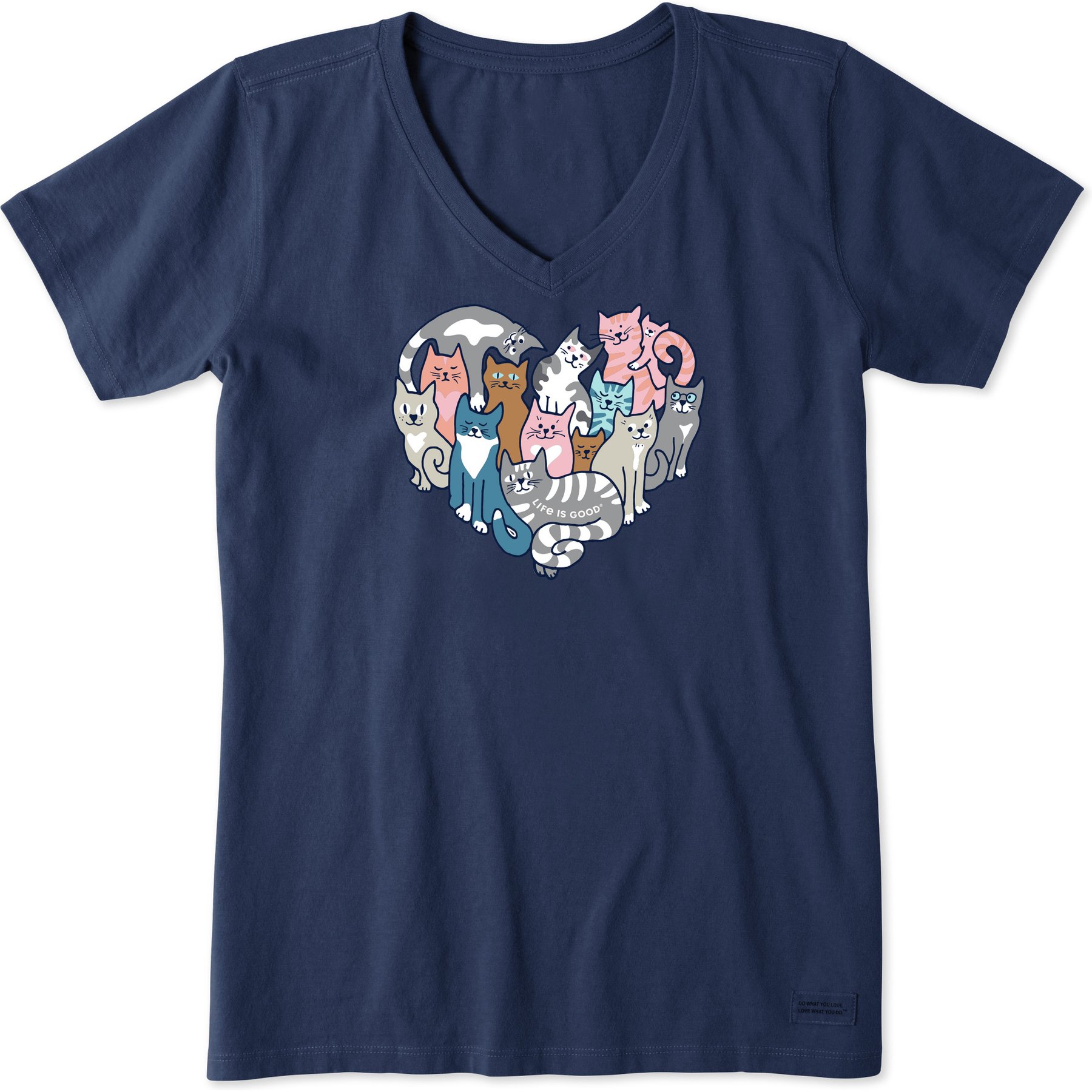 LIFE IS GOOD Valentine's Day Women's Heart of Cats Short Sleeve Tee, Darkest Blue, Medium