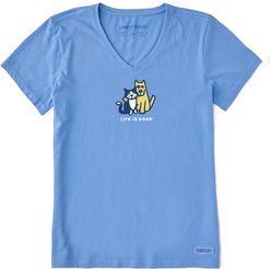 LIFE IS GOOD Women's Rocket & Tux Hug Short Sleeve Tee, Cornflower Blue, Medium