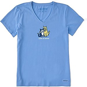 LIFE IS GOOD Women's Rocket & Tux Hug Short Sleeve Tee, Cornflower Blue, XX-Large