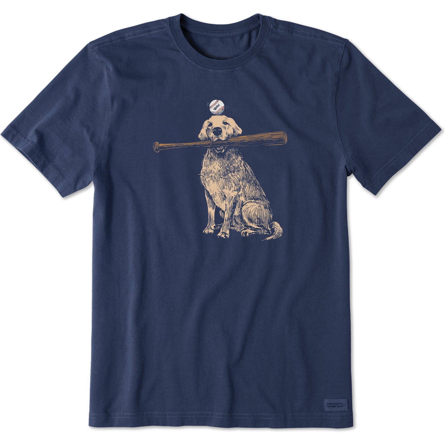 LIFE IS GOOD Men's Dog with Bat & Ball Short Sleeve Tee, Darkest Blue, XX-Large