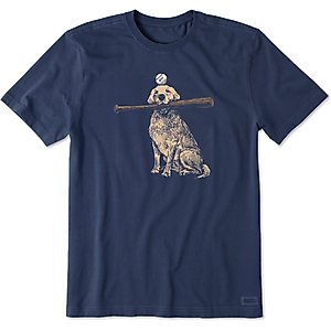 LIFE IS GOOD Men's Dog with Bat & Ball Short Sleeve Tee, Darkest Blue, XXX-Large