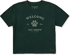 LIFE IS GOOD Women's Welcome to the Sit Show Crusher-LITE Shrunken Tee, Treeline Green, Large