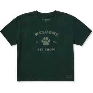 LIFE IS GOOD Women's Welcome to the Sit Show Crusher-LITE Shrunken Tee, Treeline Green, XX-Large