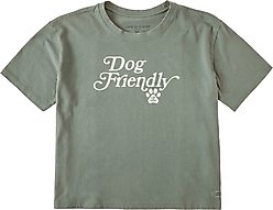 LIFE IS GOOD Women's Dog Friendly Short Sleeve Crusher Boxy Tee, Moss Green, Small