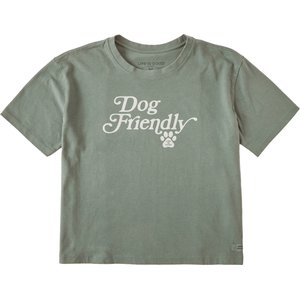 LIFE IS GOOD Women's Dog Friendly Short Sleeve Crusher Boxy Tee, Moss Green, Small