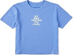 LIFE IS GOOD Women's My Dog Thinks I'm Cool Short Sleeve Crusher Boxy Tee, Cornflower Blue, XX-Large