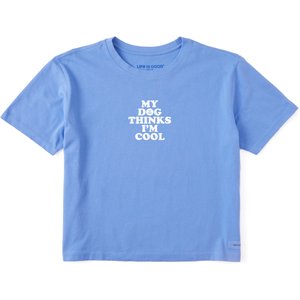 LIFE IS GOOD Women's My Dog Thinks I'm Cool Short Sleeve Crusher Boxy Tee, Cornflower Blue, XX-Large