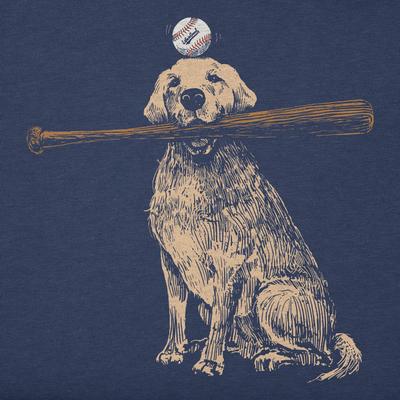 Show full view: LIFE IS GOOD Men's Dog with Bat & Ball Short Sleeve Tee, Darkest Blue, Large slide 2 of 2