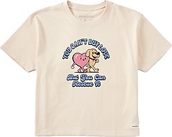 LIFE IS GOOD Valentine's Day Women's Rescue Love Mascots Short Sleeve Crusher Boxy Tee, Putty White, X-Large