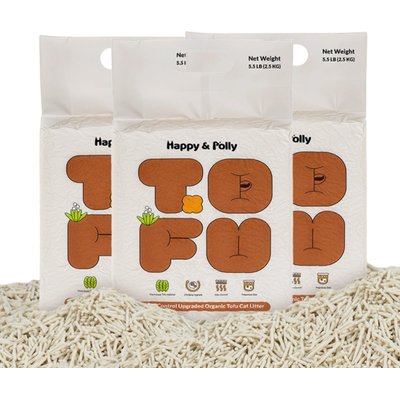 Happy & Polly Happy & Polly Unscented Clumping Tofu Cat Litter, 5.5-lb bag, bundle of 3