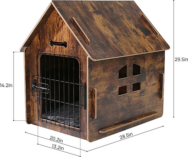 Show full view: RYPetmia Indoor Wooden Dog & Cat House with Bed, Walnut, Medium slide 2 of 10