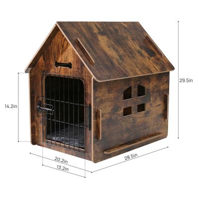 Show full view: RYPetmia Indoor Wooden Dog & Cat House with Bed, Walnut, Medium slide 2 of 10