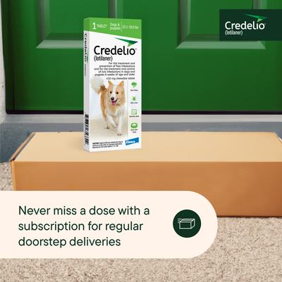 Show full view: Credelio Chewable Tablet for Dogs, 25.1-50 lbs, (Green Box), 1 Chewable Tablet (1-mo. supply) slide 8 of 10