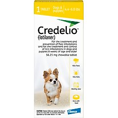 Credelio Chewable Tablet for Dogs, 4.4-6 lbs, (Yellow Box), 1 Chewable Tablet (1-mo. supply)