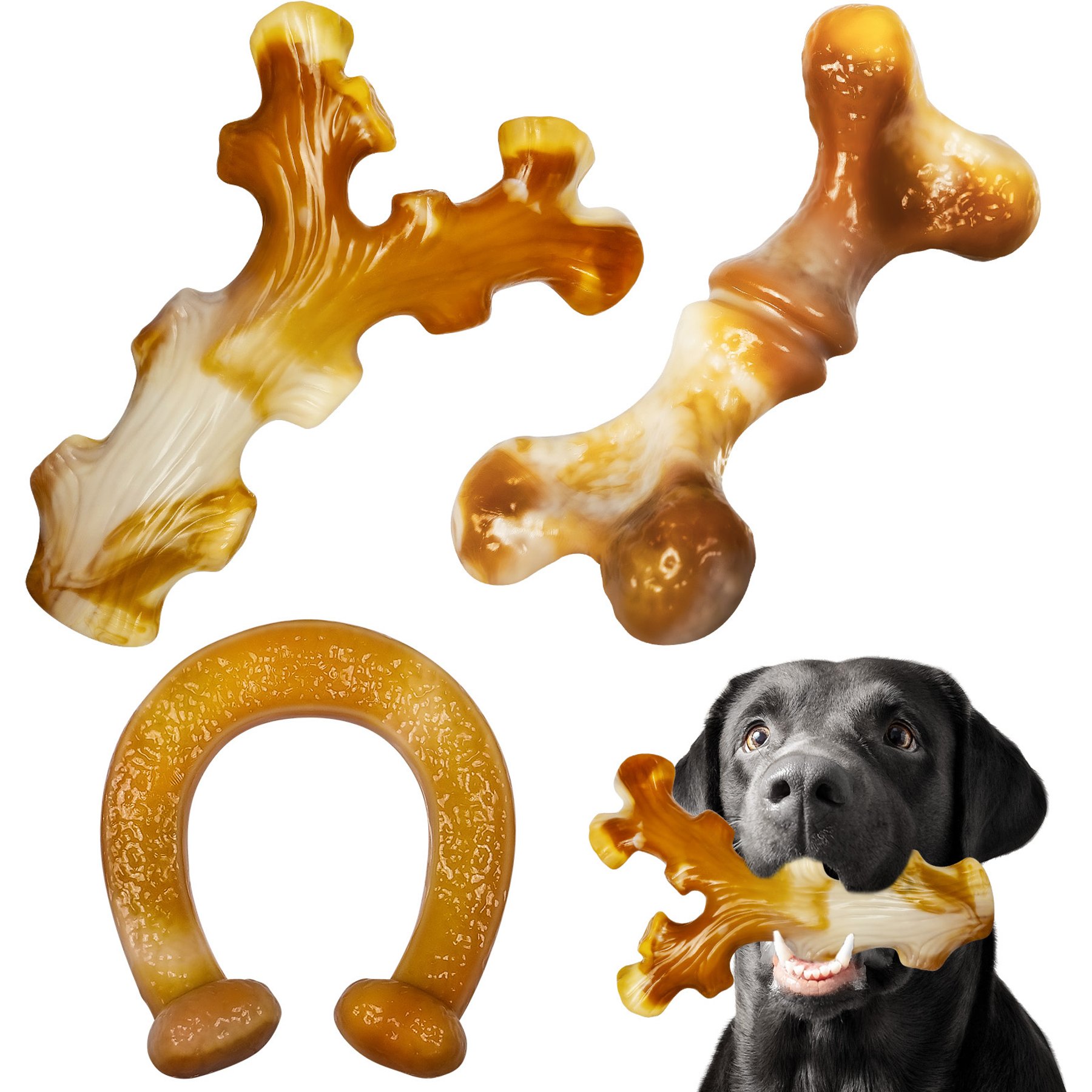 Kseroo Nylon Bacon Flavor Dog Chew Toy, Yellow, 3 count