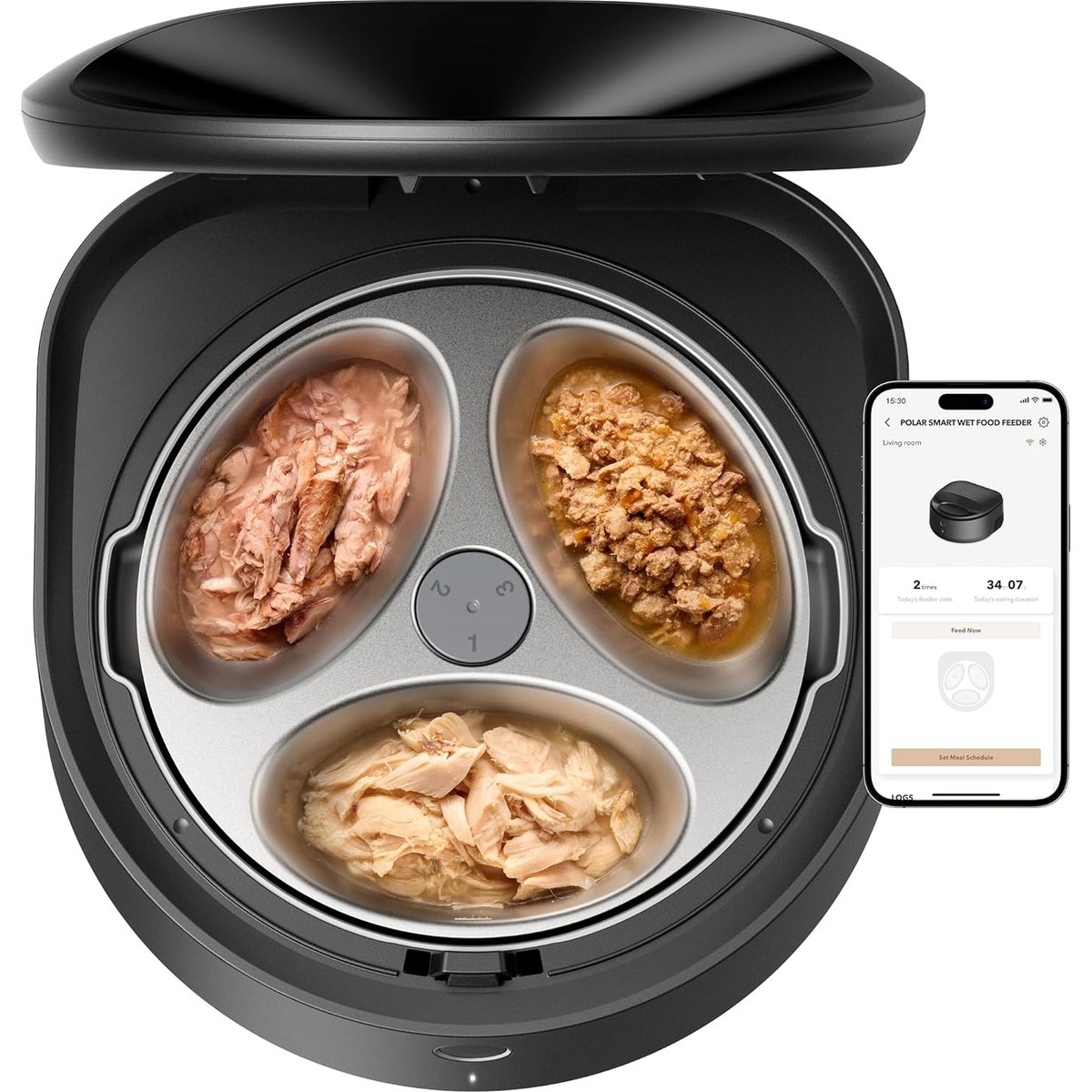 Petlibro Polar Automatic Smart Dog & Cat Wet Food Feeder, Black, 7.4-oz