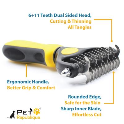 Show full view: Pet Republique Dematting Tool for Dogs & Cat Rake Style with 6+11 Dual-Side Blades slide 4 of 9
