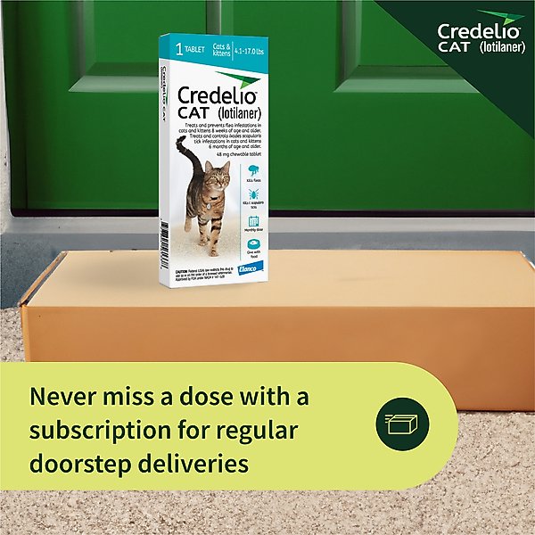 Show full view: Credelio Chewable Tablets for Cats, 4.1-17 lbs, (Teal Box), 6 Chewable Tablets (6-mos. supply) slide 8 of 10