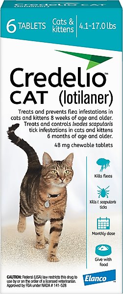 Show full view: Credelio CAT Flea & Tick Infestation Prevention and Treatment for Cats 4.1-17 lbs. | 6-Month Supply slide 1 of 10