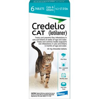 Credelio Chewable Tablets for Cats, 4.1-17 lbs, (Teal Box), 6 Chewable Tablets (6-mos. supply) slide 1 of 9
